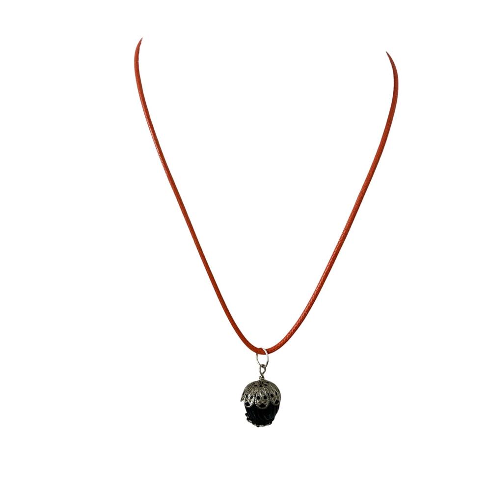 Black textured dome pendant necklace